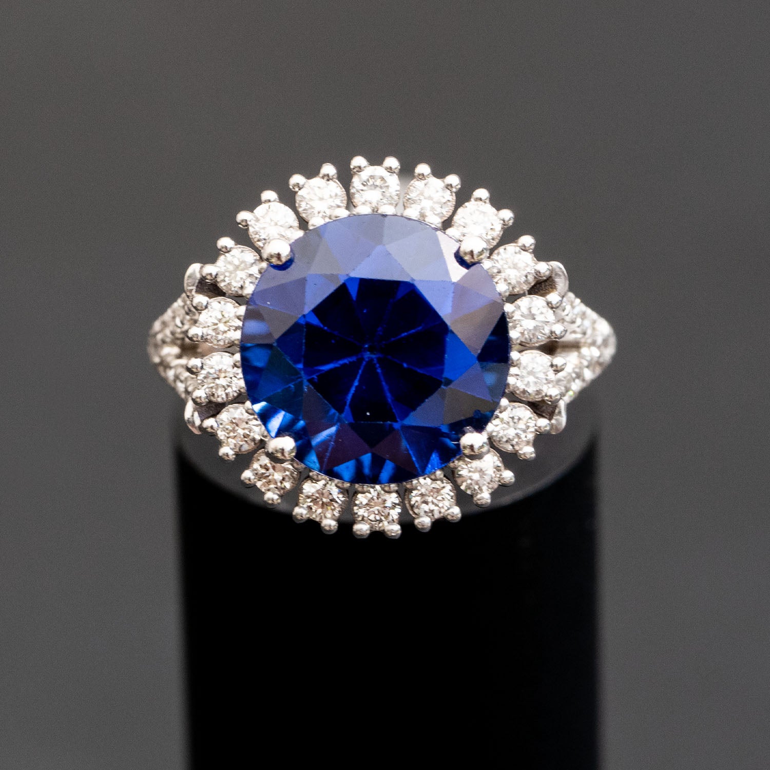 Amalie carat round sapphire ring with carat natural diamonds - Main Image