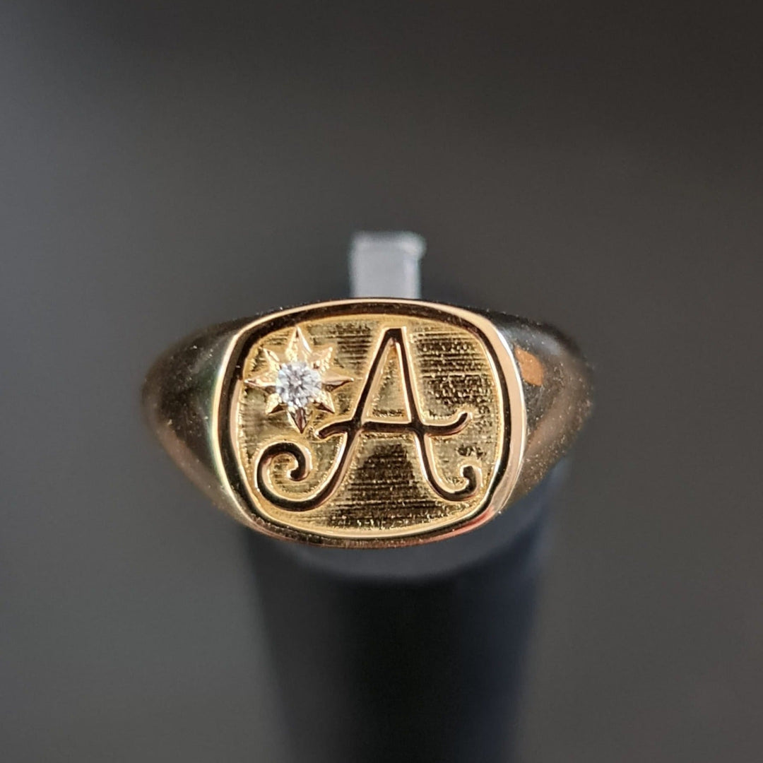 Men's Personalized Initial and Diamond Star Signet Ring – view 2