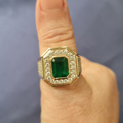Juventas - Anillo de lujo con esmeralda verde para hombre, esmeralda natural de 3.25 quilates, diamantes naturales de 1.85 quilates