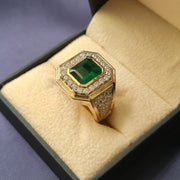 Juventas - Luxury green emerald ring for men, 3.25 carat natural emerald, 1.85 carat natural diamonds