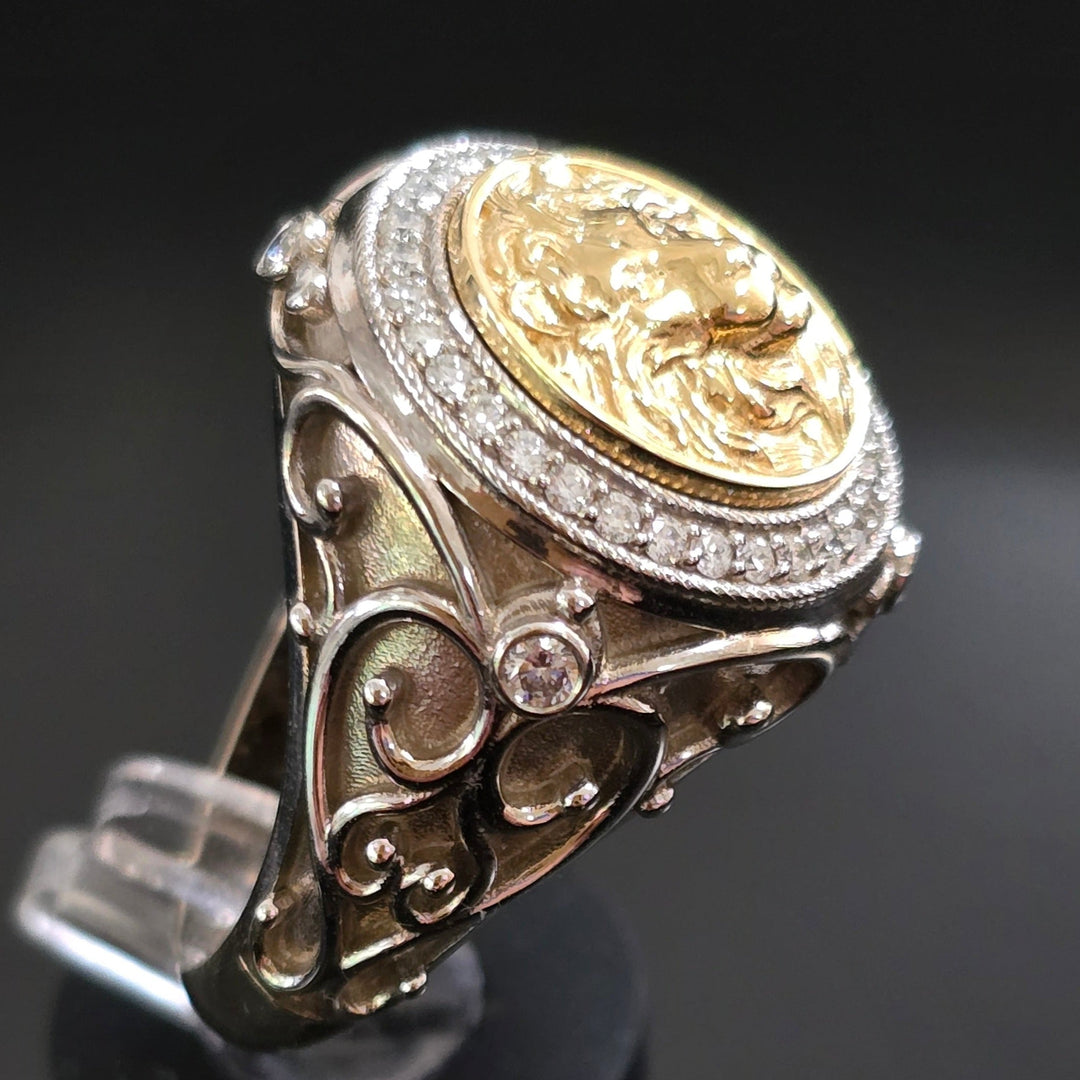 Men's Lion Signet Ring with Diamonds – view 4