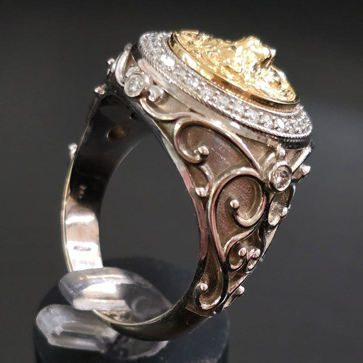 Men's Lion Signet Ring with Diamonds – view 7