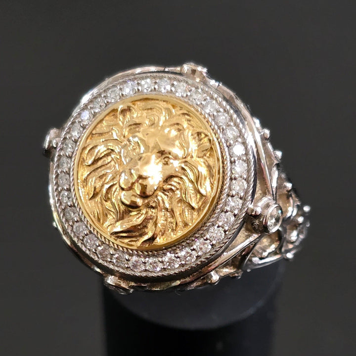 Men's Lion Signet Ring with Diamonds – view 8