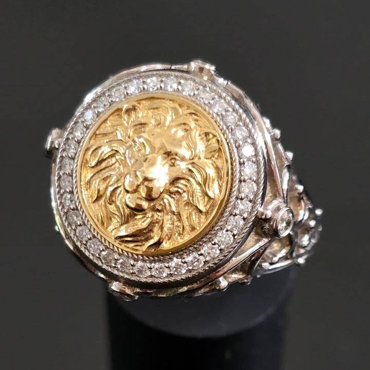 Men's Lion Signet Ring with Diamonds – view 5