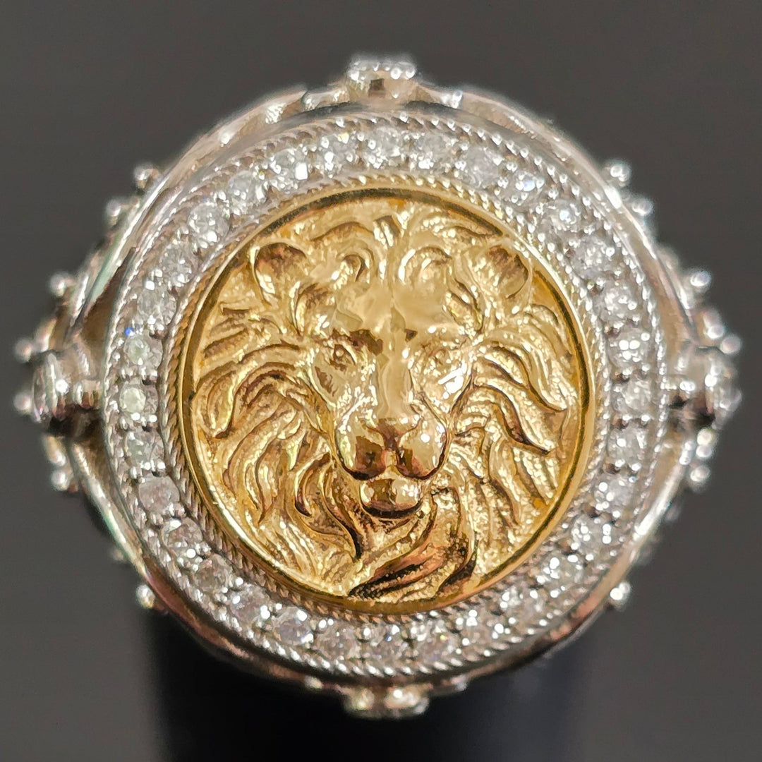 Men's Lion Signet Ring with Diamonds – view 2