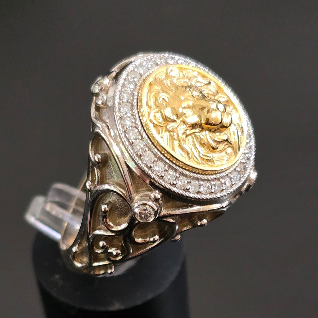 Men's Lion Signet Ring with Diamonds – view 9