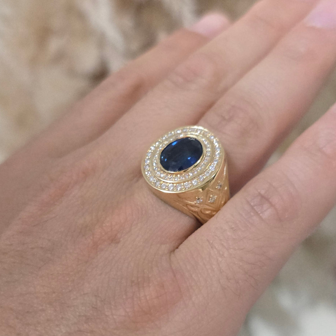 Men's Natural Blue Sapphire Ring 3.00 ct with Diamonds – view 5