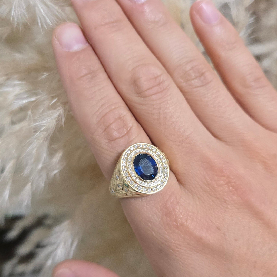 Men's Natural Blue Sapphire Ring 3.00 ct with Diamonds – view 3
