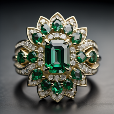 natural emerald diamond ring - flower design