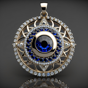 Sapphire Evil Eye Diamond Pendant in 18K Gold