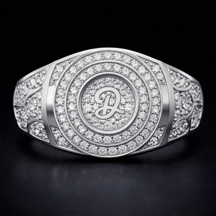 Men's Personalized Initial Signet Ring with Diamonds 1.00 ct – view 2