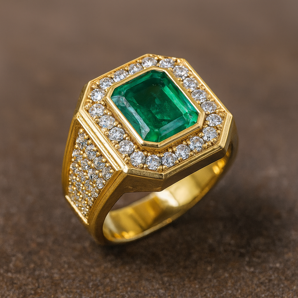 Men’s 3.45 Carat Emerald Signet Ring on a clean background – view 2