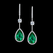 5.52 carat Emerald Drop Earrings with 1.16 Natural Diamonds