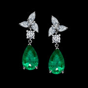 2.16 Carat Pear Shaped Emerald Drop Earrings with 0.53 Carat Natural Diamonds