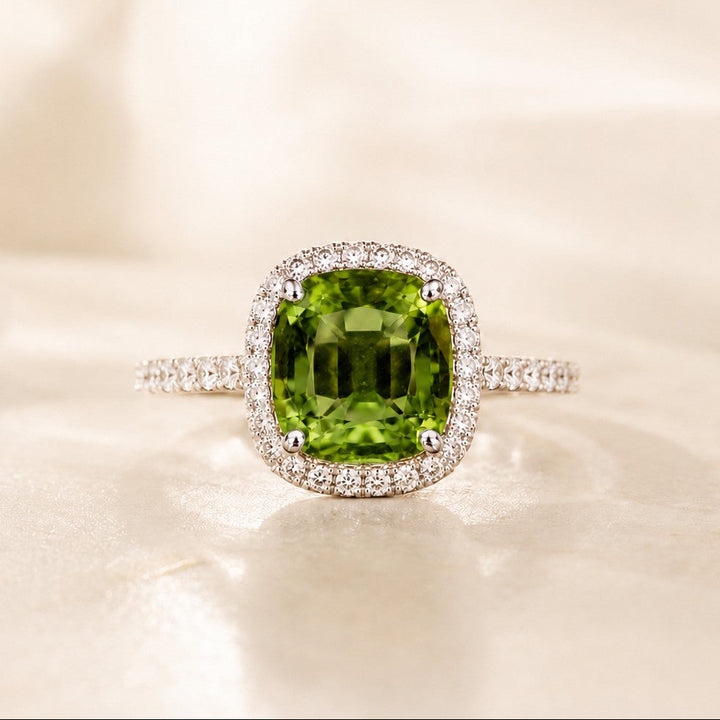 5.00 Carat Natural Green Tourmaline Halo Ring
