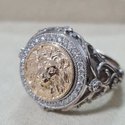 signet ring for men, lion, gold, diamond