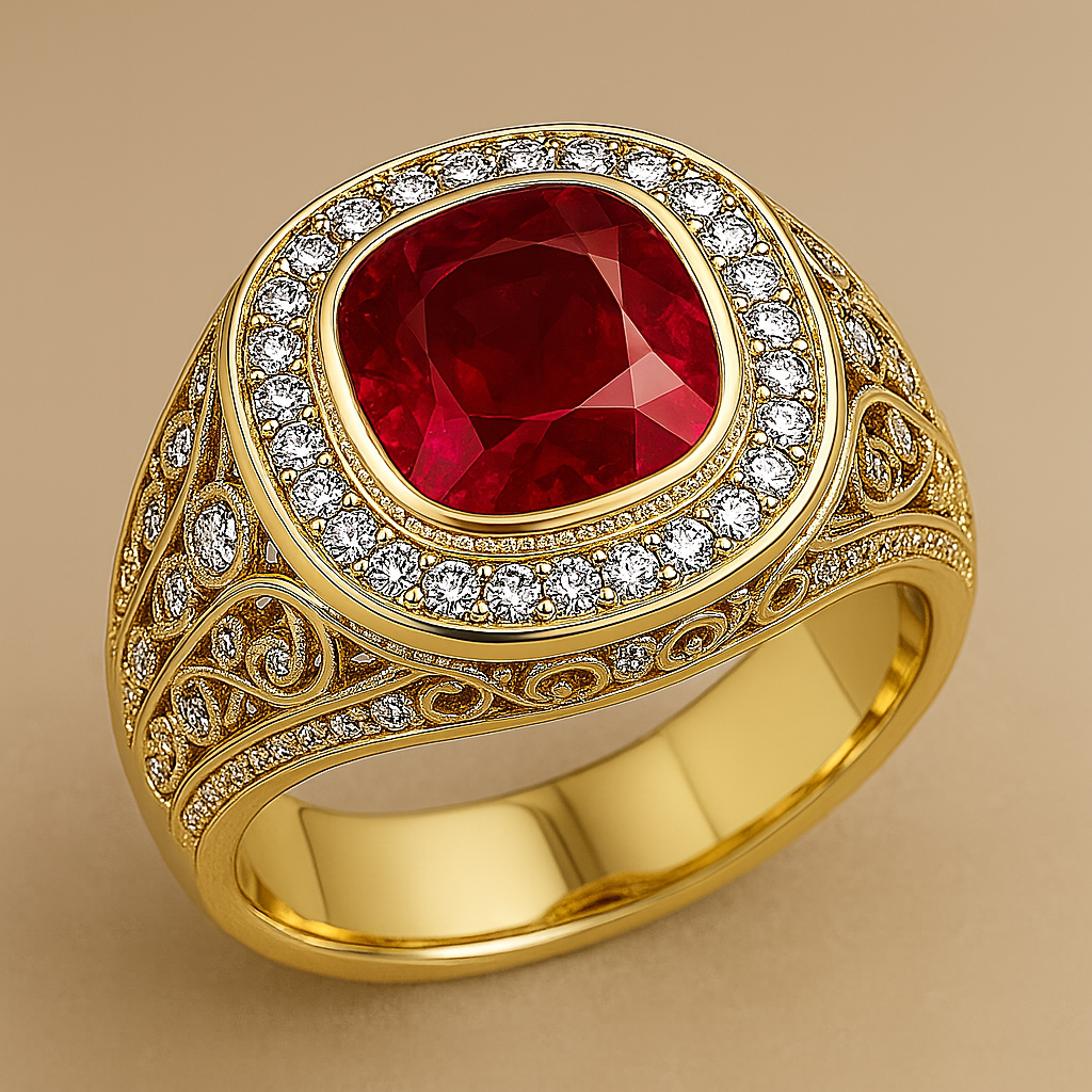 Men's Gemstone Signet Ring 3.00 ct with Diamonds – view 5