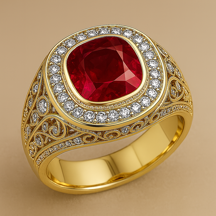 Men's Gemstone Signet Ring 3.00 ct with Diamonds – view 5