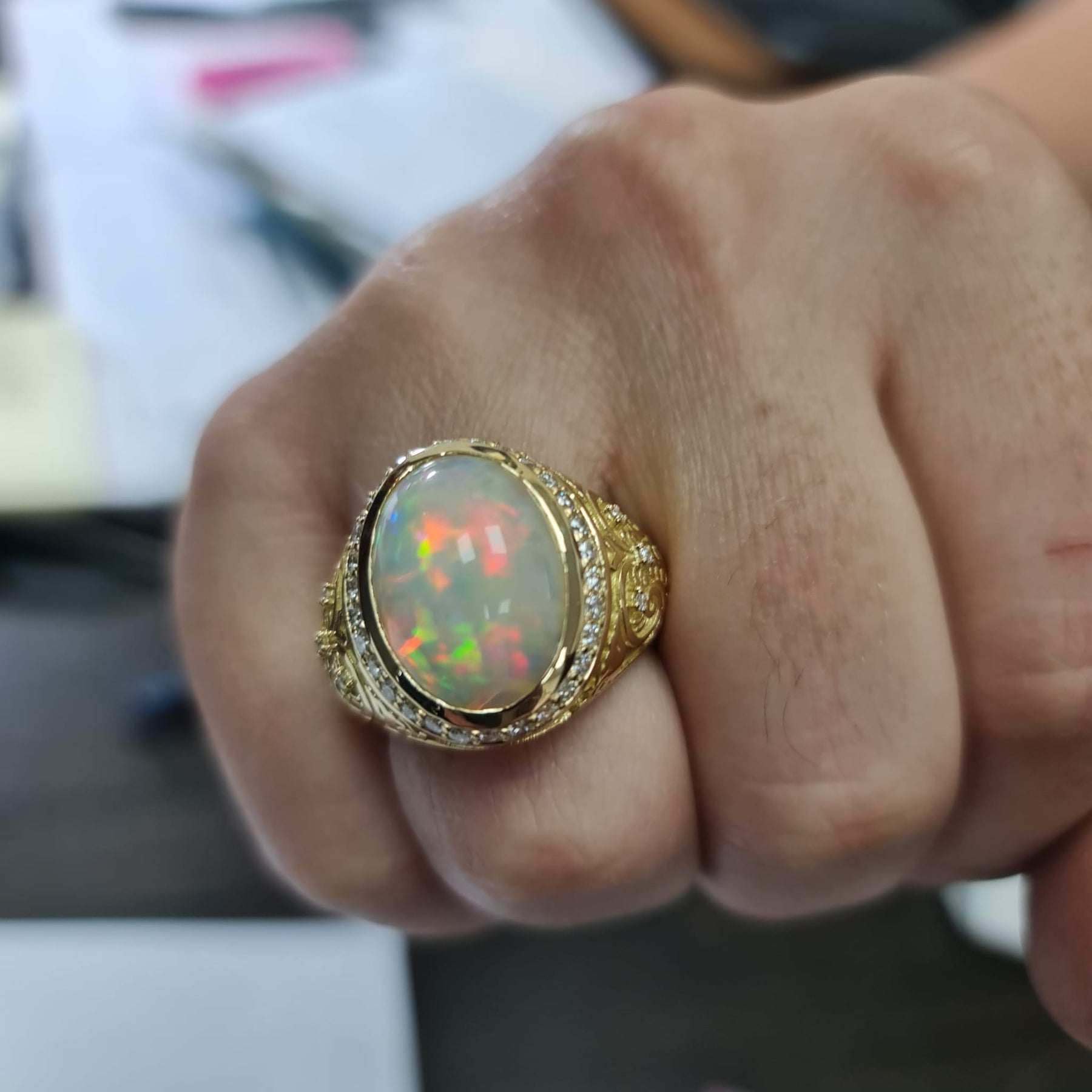 Large men rings, Signet rings for men, yellow gold diamonds opal ...