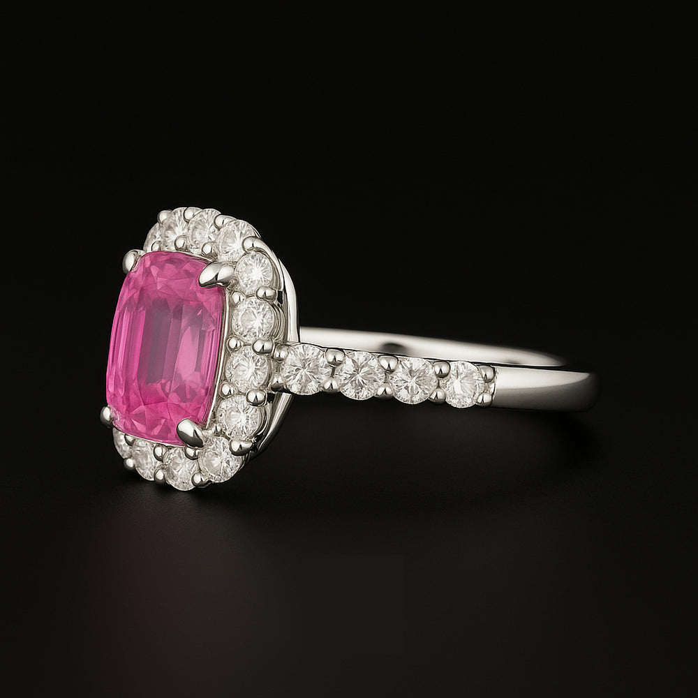 natural pink sapphire diamond ring white gold women
