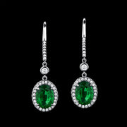 2.24 Carat Oval Emerald Halo Drop Earrings with 0.42 Natural Diamonds