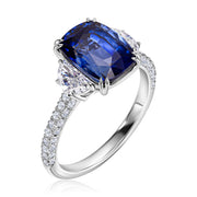 4.69 Carat Sapphire Blue Cushion Ring with 1.12 Carat Natural Diamonds