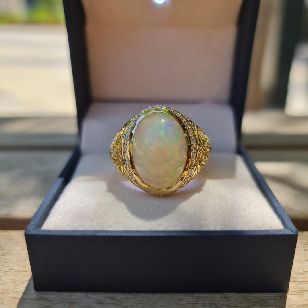 Men's Natural Opal Ring 10.00 ct with Diamonds – view 4