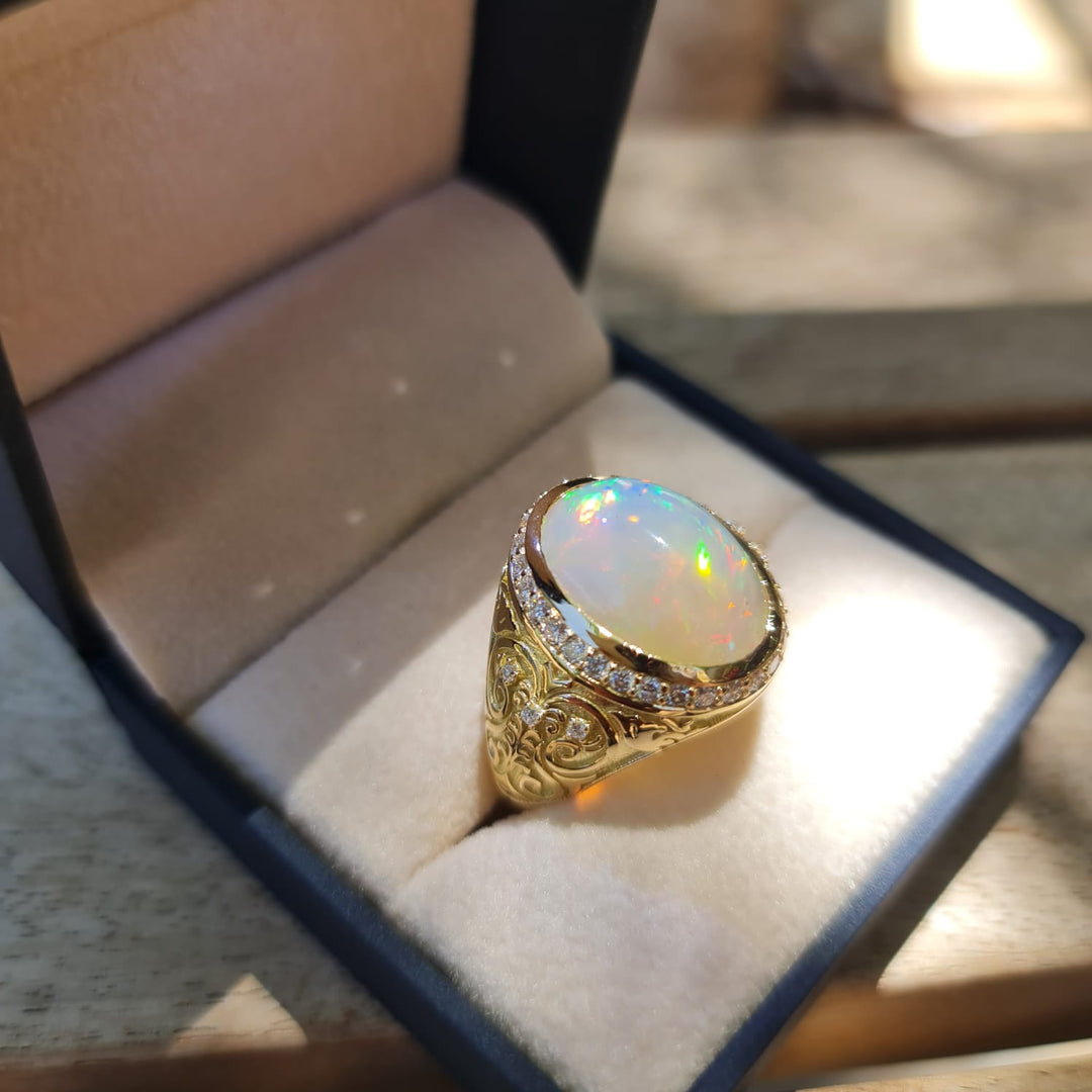 Men's Natural Opal Ring 10.00 ct with Diamonds – view 12