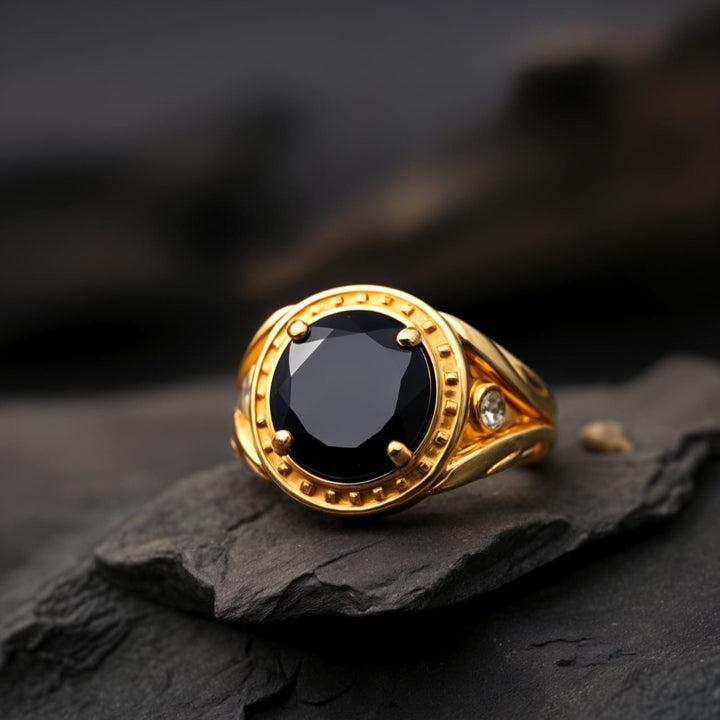 Men's Black Tourmaline Signet Ring with Diamonds – view 2