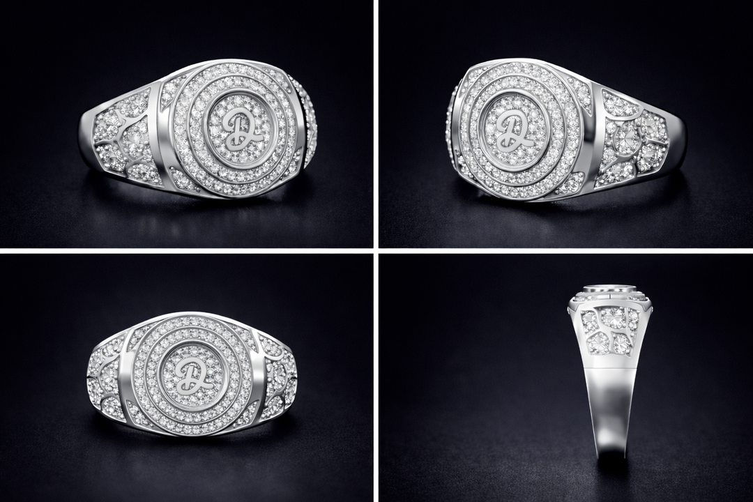 Men's Personalized Initial Signet Ring with Diamonds 1.00 ct – view 3