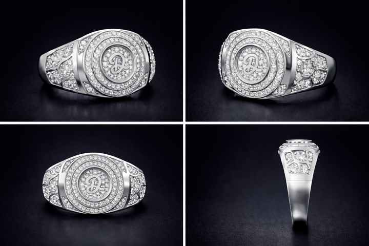 Men's Personalized Initial Signet Ring with Diamonds 1.00 ct – view 3