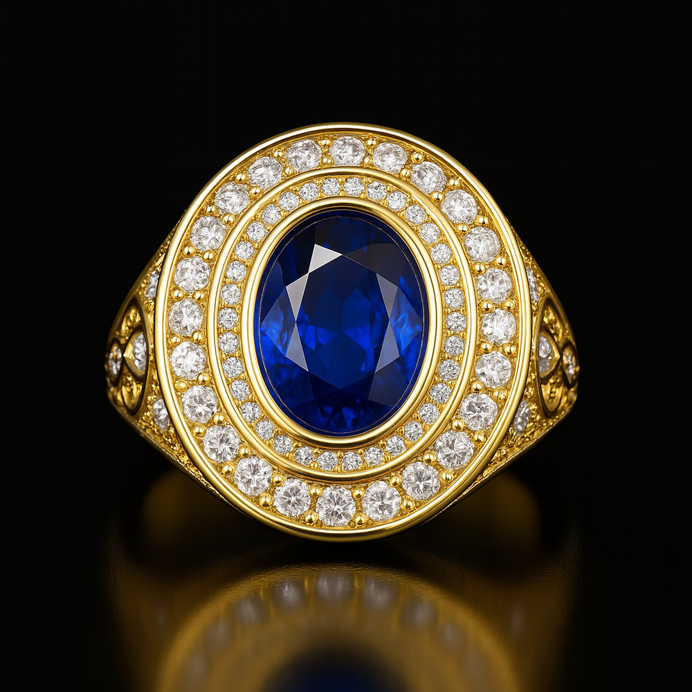 Men's Natural Blue Sapphire Ring 3.00 ct with Diamonds – view 2