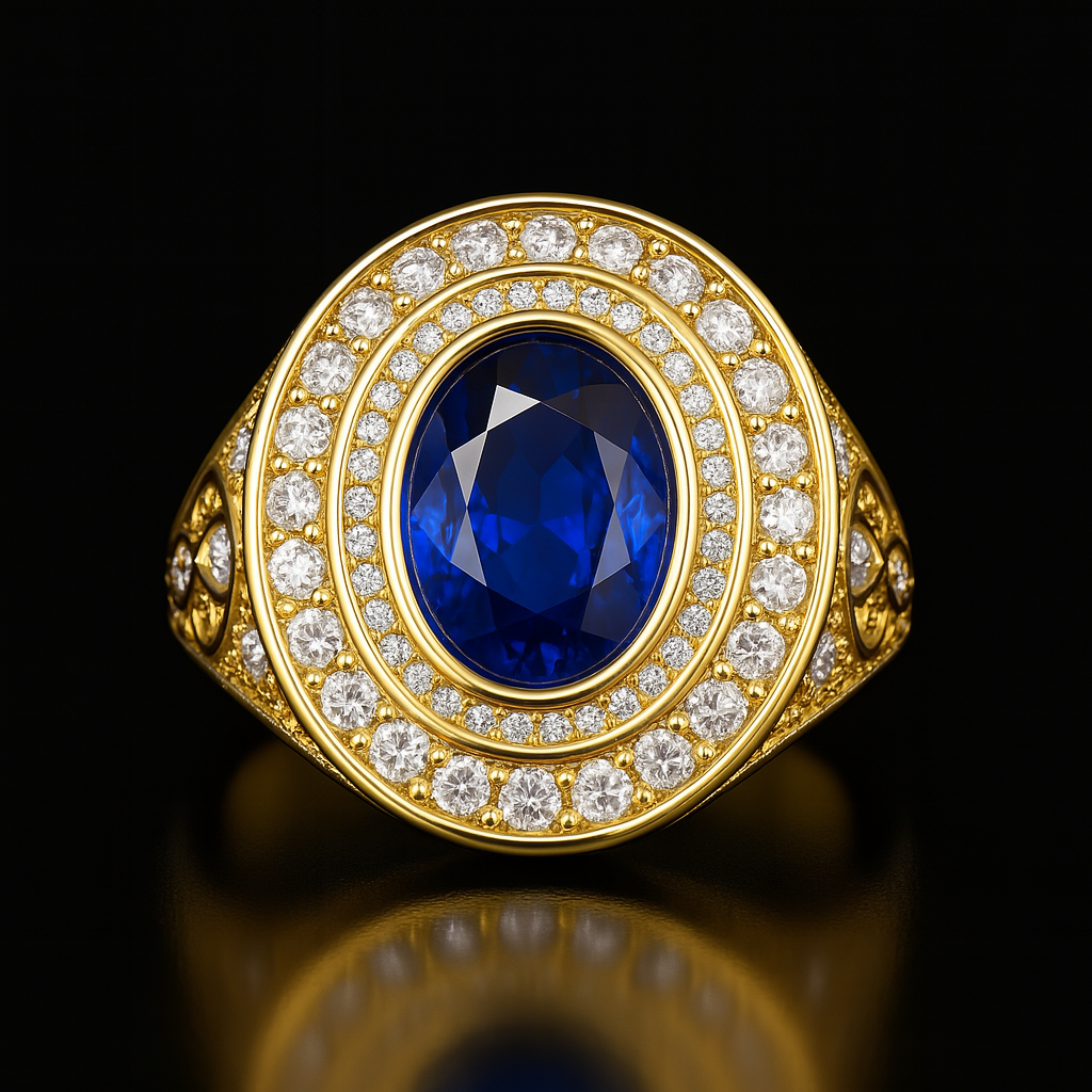 Men's Natural Blue Sapphire Ring 3.00 ct with Diamonds – view 2