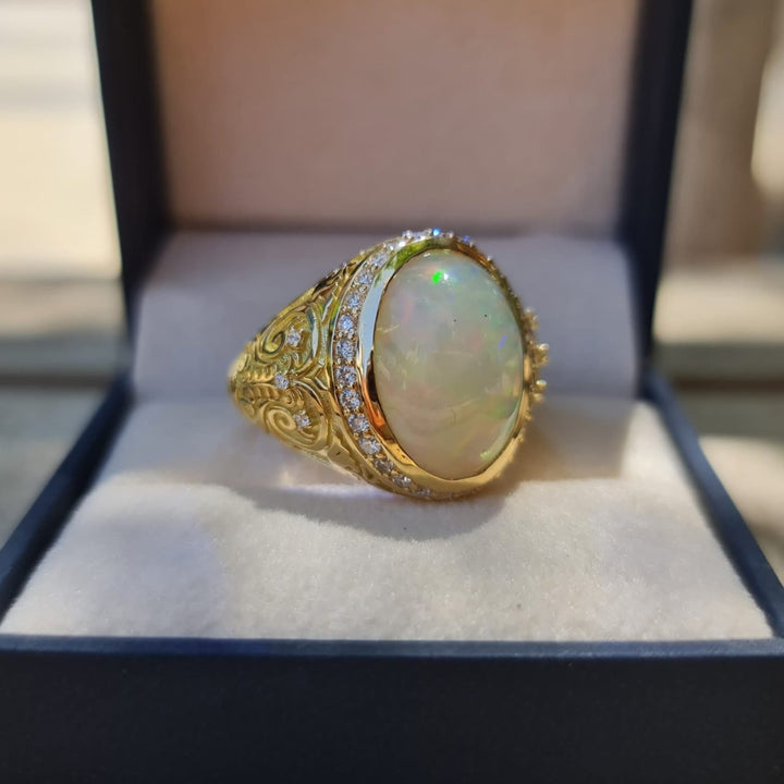 Men's Natural Opal Ring 10.00 ct with Diamonds – view 3