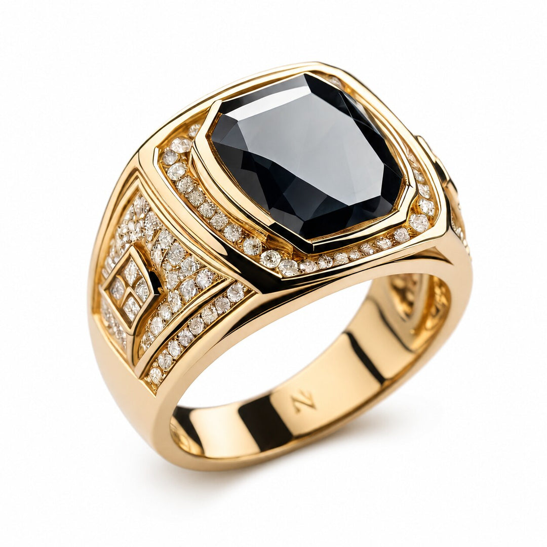 Men's Black Diamond Ring 3.45 ct with White Diamonds – white background view 1