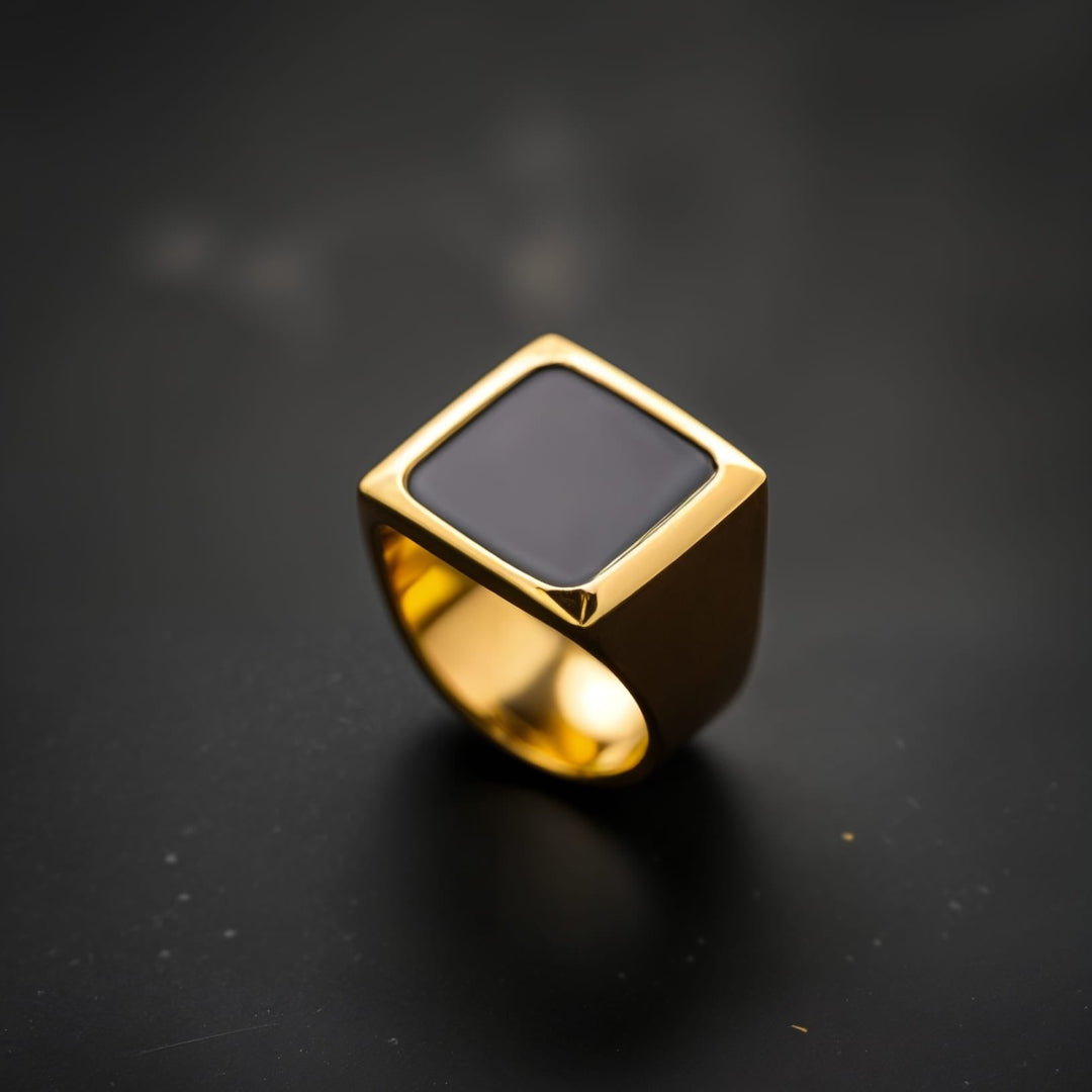 Men's Square Black Onyx Ring – view 2