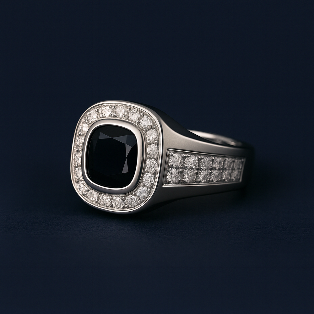Men's Blue-Black Sapphire Ring with Diamonds – view 2