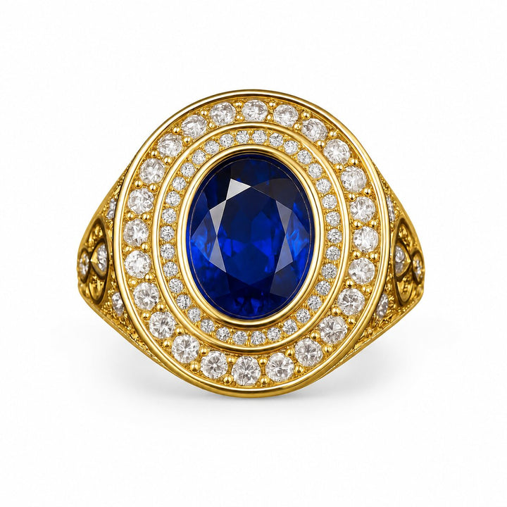 Men's Natural Blue Sapphire Ring 3.00 ct with Diamonds – white background view 1