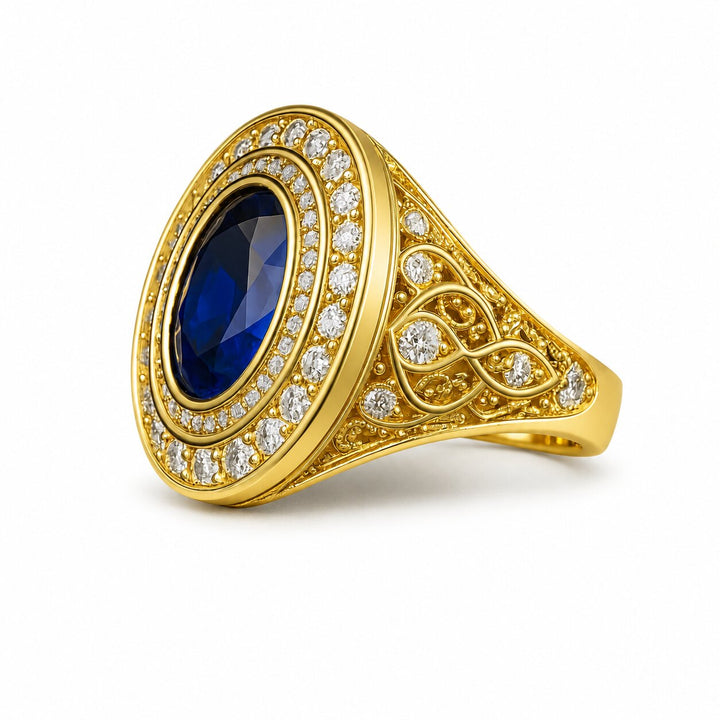 Men's Natural Blue Sapphire Ring 3.00 ct with Diamonds – white background view 2