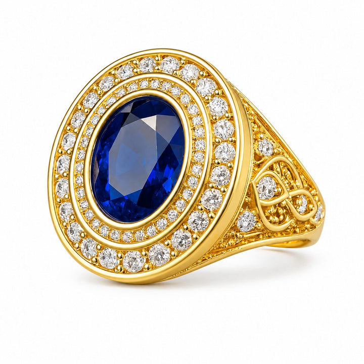 Men's Natural Blue Sapphire Ring 3.00 ct with Diamonds – white background view 3