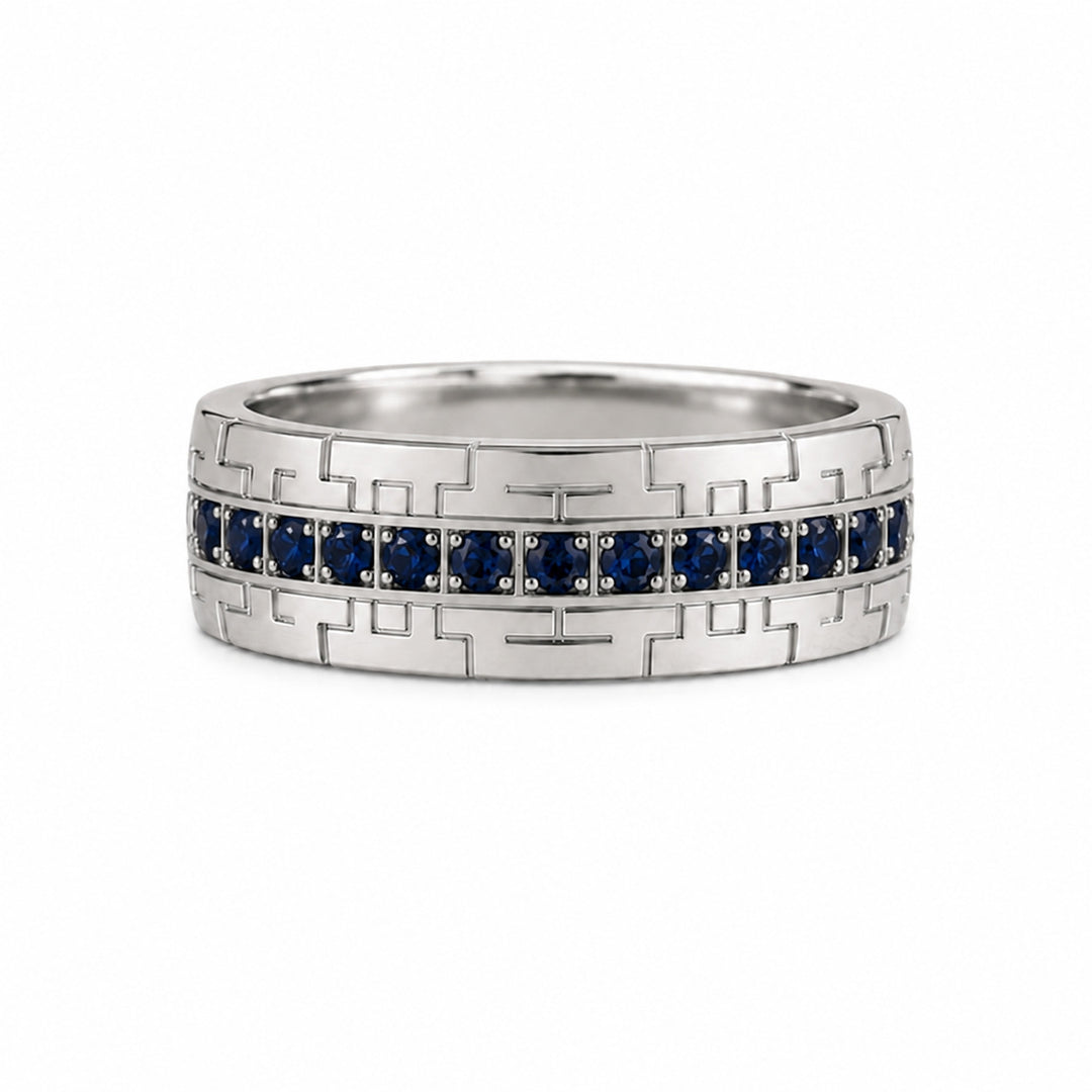 GEO Men's Natural Sapphire Eternity Ring 0.80 ct – white background view 1