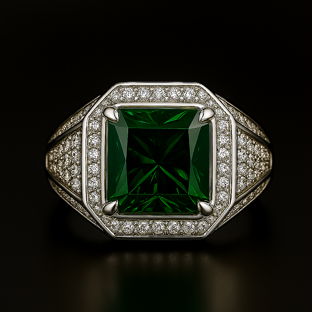 Men's Natural Green Tourmaline Ring 3.00 ct with Diamonds – view 3