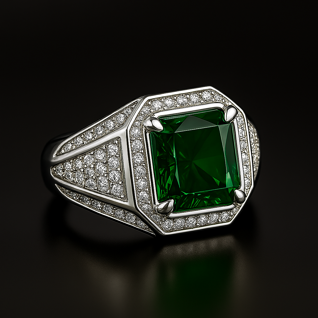 Men's Natural Green Tourmaline Ring 3.00 ct with Diamonds – view 2