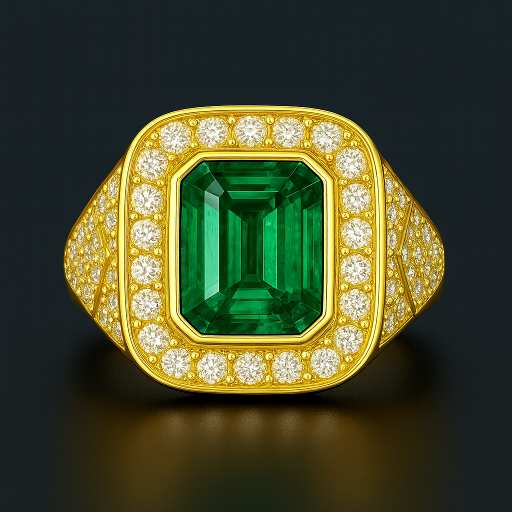 Men's Zambian Emerald Ring 3.54 ct with Diamonds – view 3