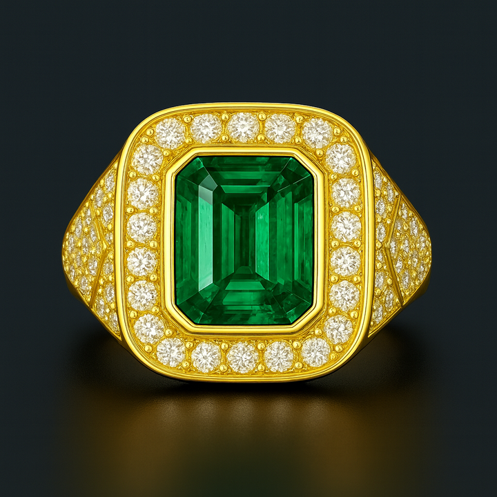 Men's Zambian Emerald Ring 3.54 ct with Diamonds – view 3