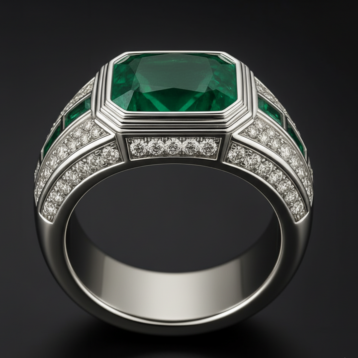 Men’s 3.00 Carat Emerald and Diamond Ring on a clean background – view 3