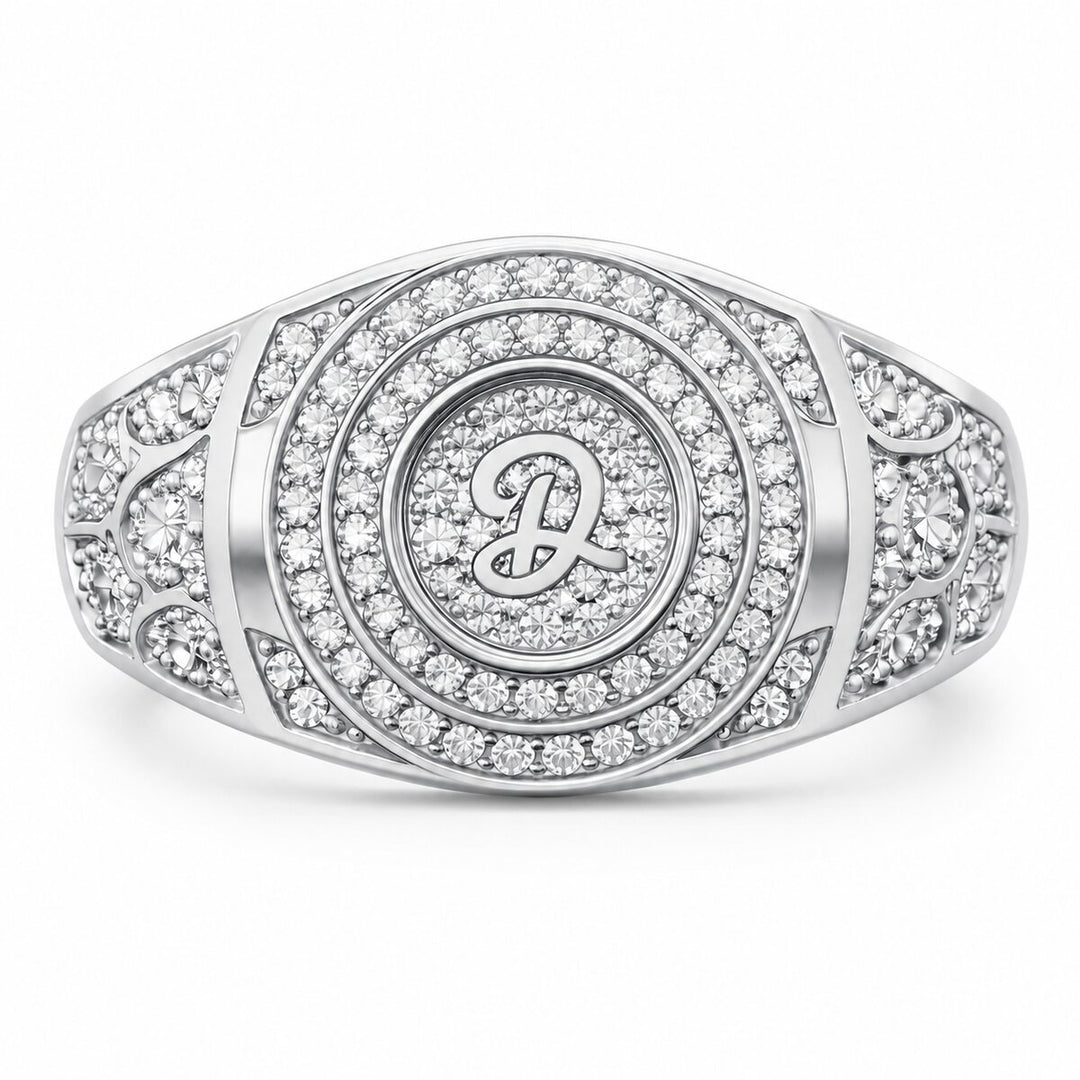 Men's Personalized Initial Signet Ring with Diamonds 1.00 ct – white background view 1