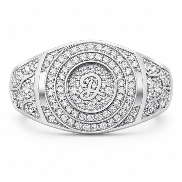 Men's Personalized Initial Signet Ring with Diamonds 1.00 ct – white background view 1