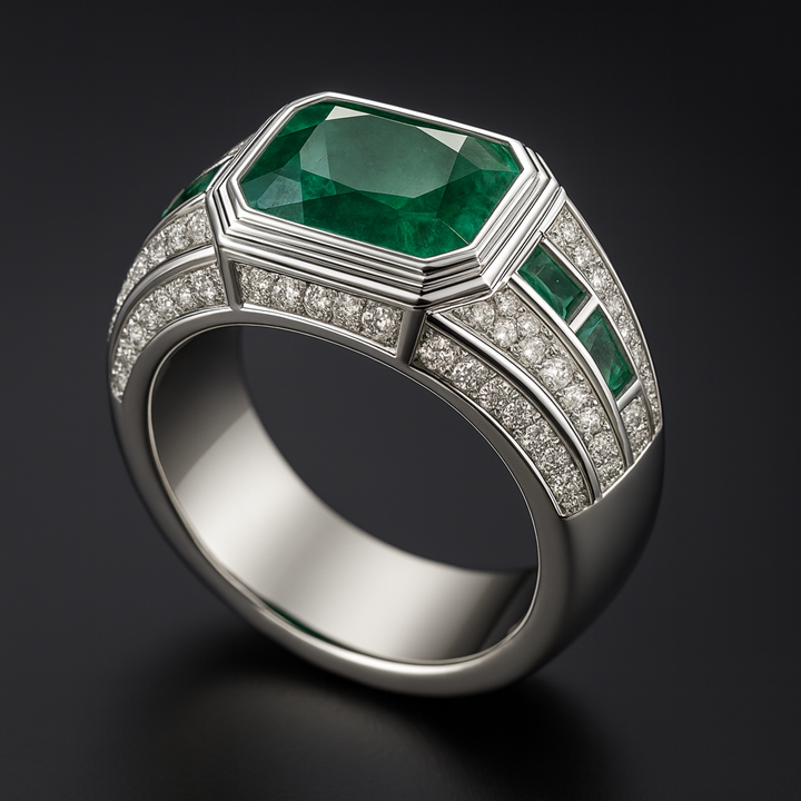 Men’s 3.00 Carat Emerald and Diamond Ring on a clean background – view 4