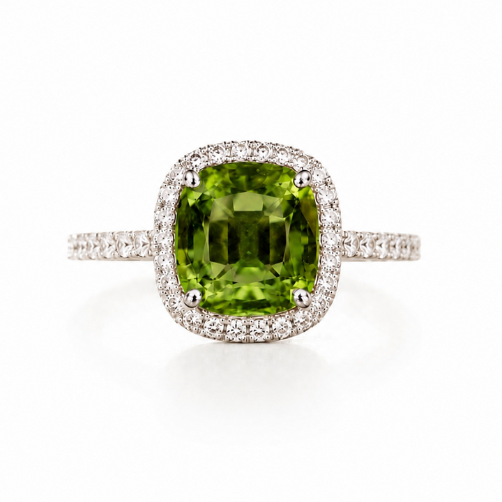 5.00 Carat Natural Green Tourmaline Halo Ring
